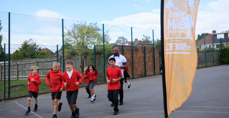 A group of children taking part in The Daily Mile