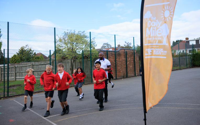 A group of children taking part in The Daily Mile