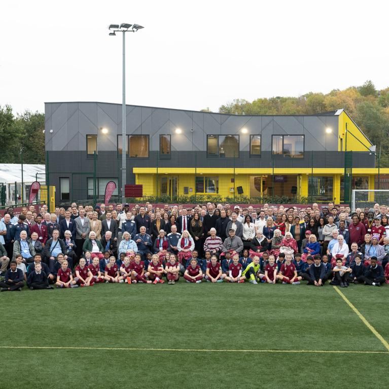 Group photo outside West Ham United Foundation's new community centre 