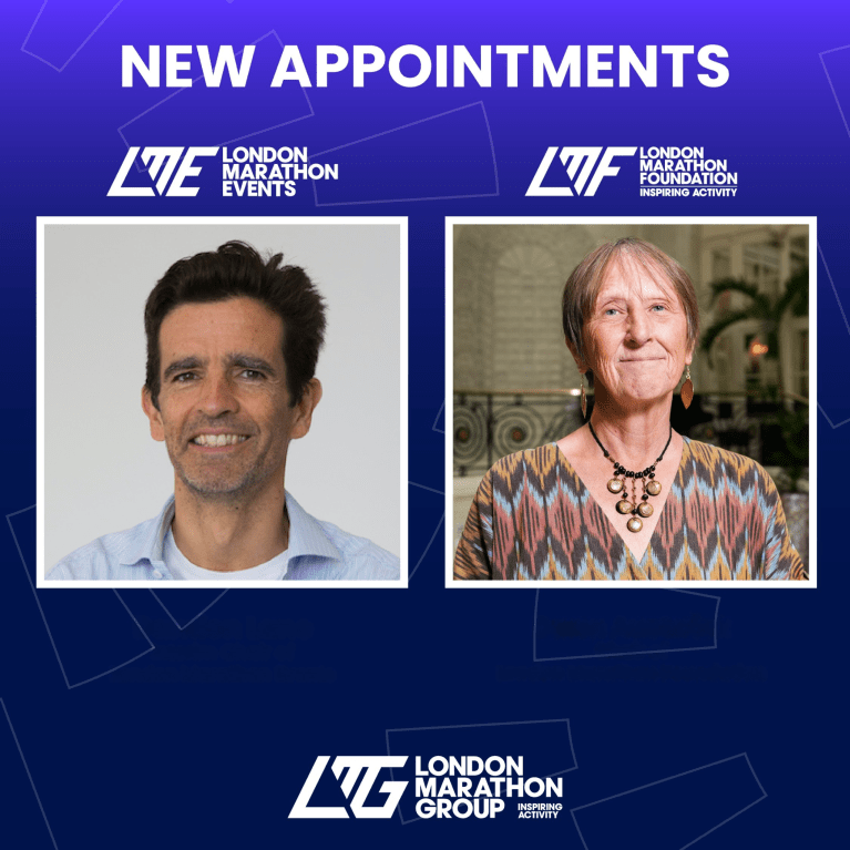 Headshots of Dawn Austwick, Chair of the London Marathon Foundation, and Damien Lane, Interim Chair of London Marathon Events